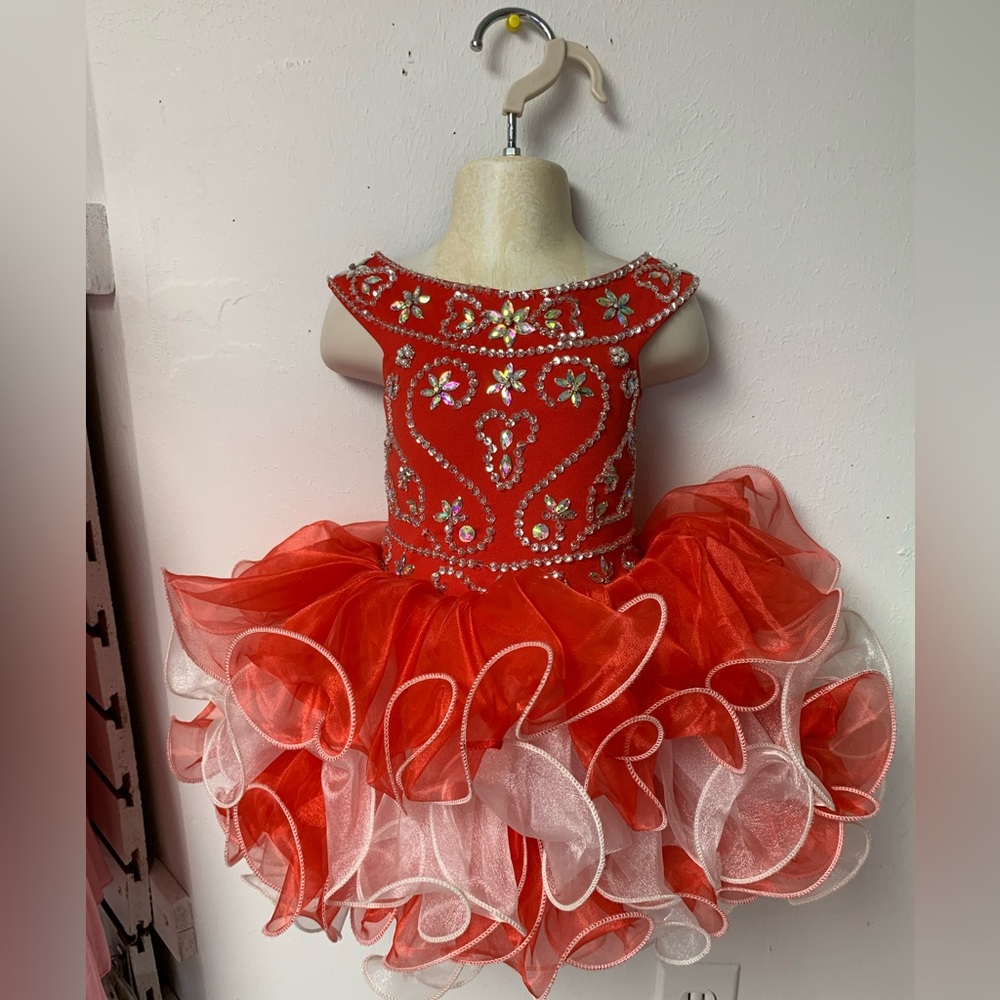 Infants Size 12/18 Month Red & White Beaded Pageant dress with headband/bow NWT